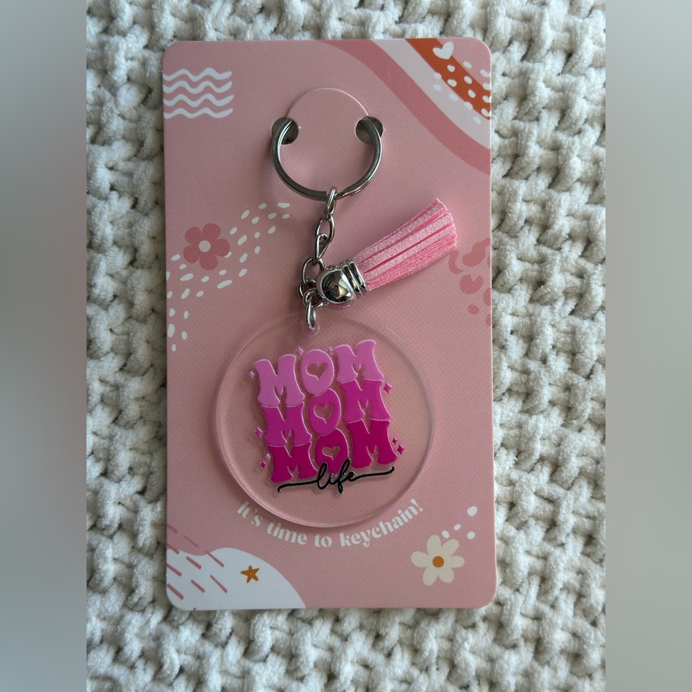 Pink ‘Mom Life’ Keychain with Tassel - Homemade